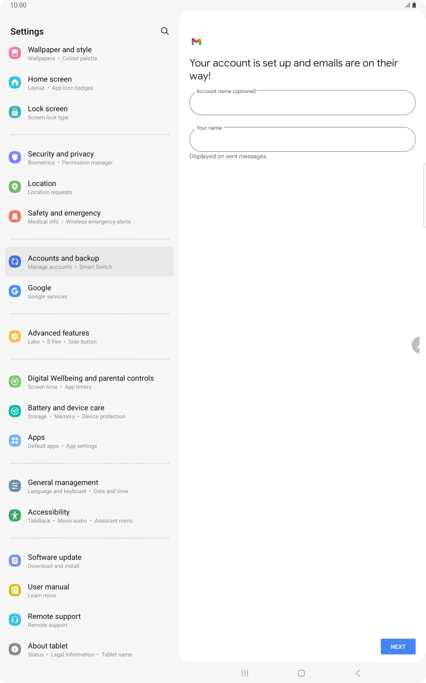 Press the field below 'Account name (optional)' and key in the required name.