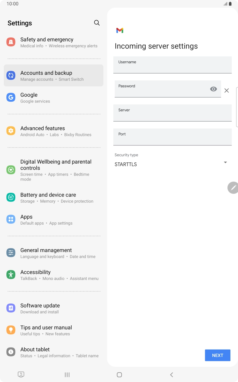 Press the field below 'Username' and key in the username for your email account.
