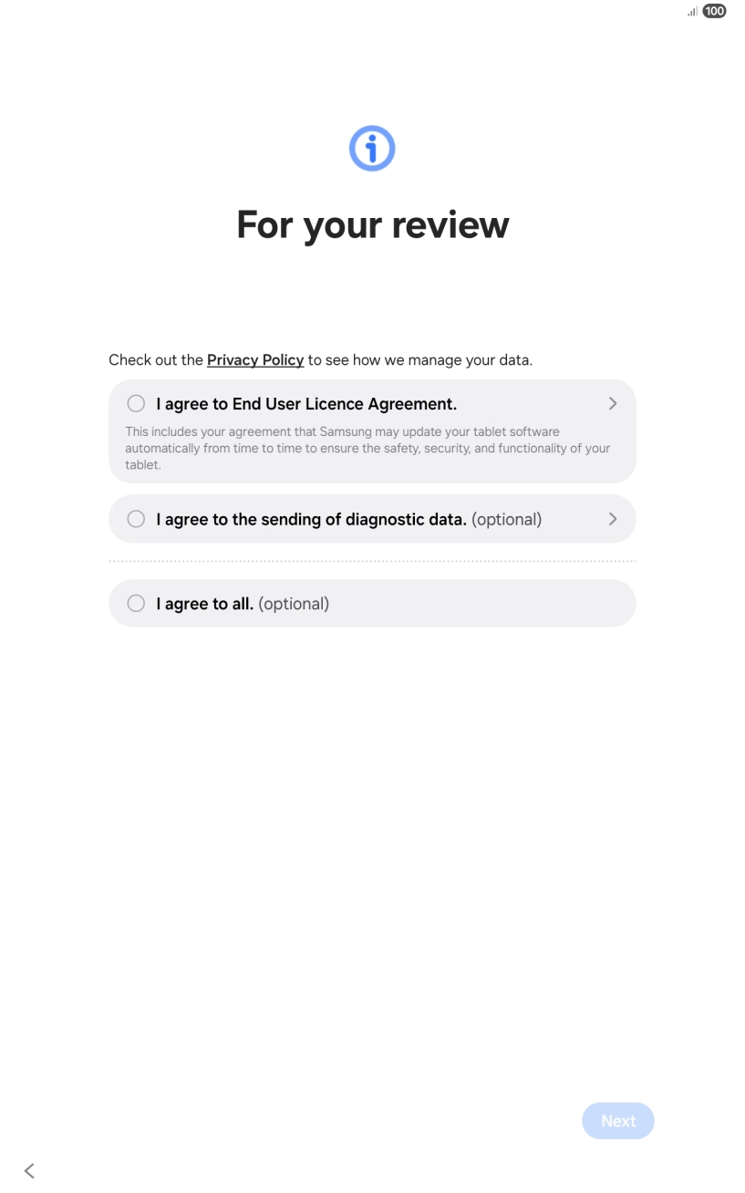 Press the fields next to the required settings to select them.