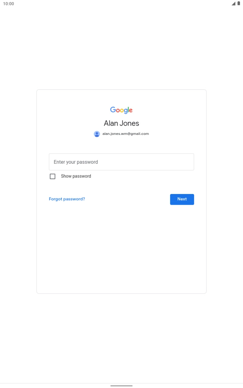 Press Enter your password and key in the password for your Google account.