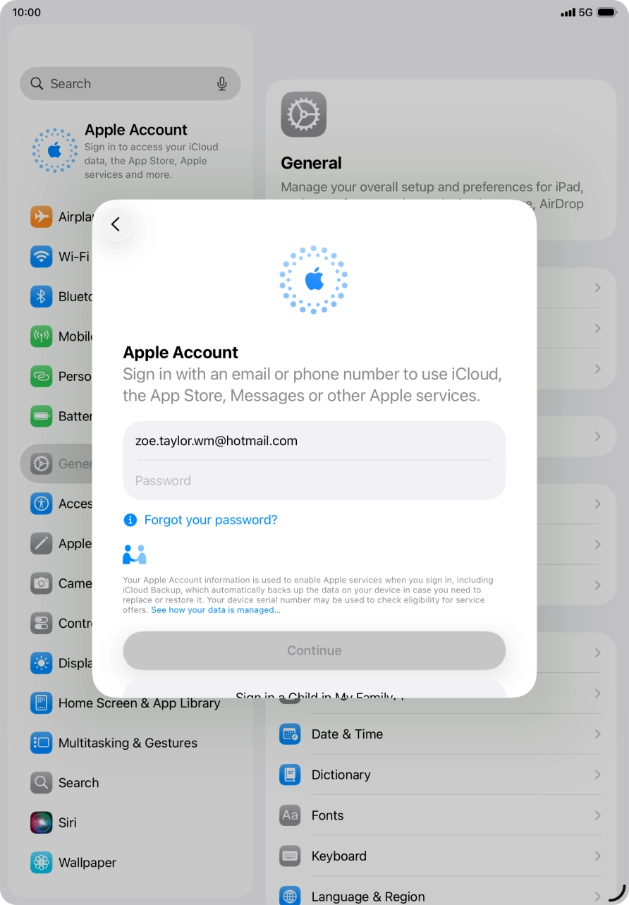 Press Password and key in the password for your Apple Account.