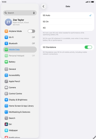 To turn on automatic switch between 5G and 4G, press 5G Auto.