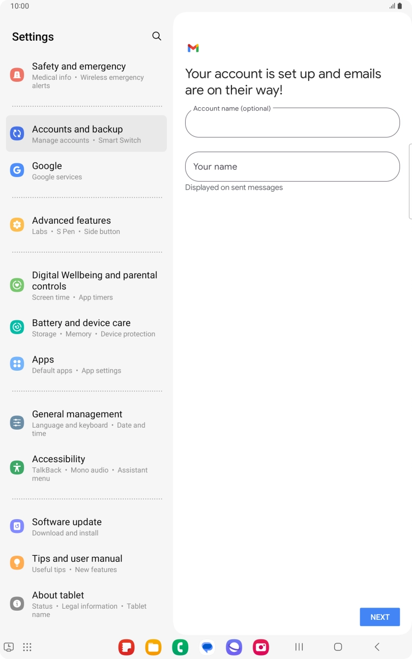 Press the field below 'Account name (optional)' and key in the required name.