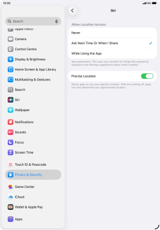 Press the required setting to turn the function on or off.