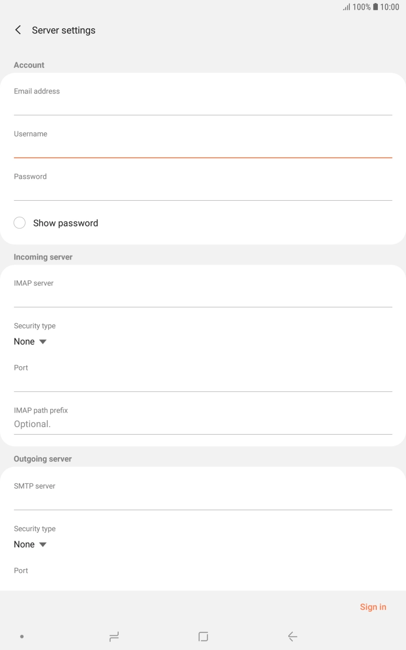 Press the field below 'IMAP server' and key in the name of your email provider's incoming server.