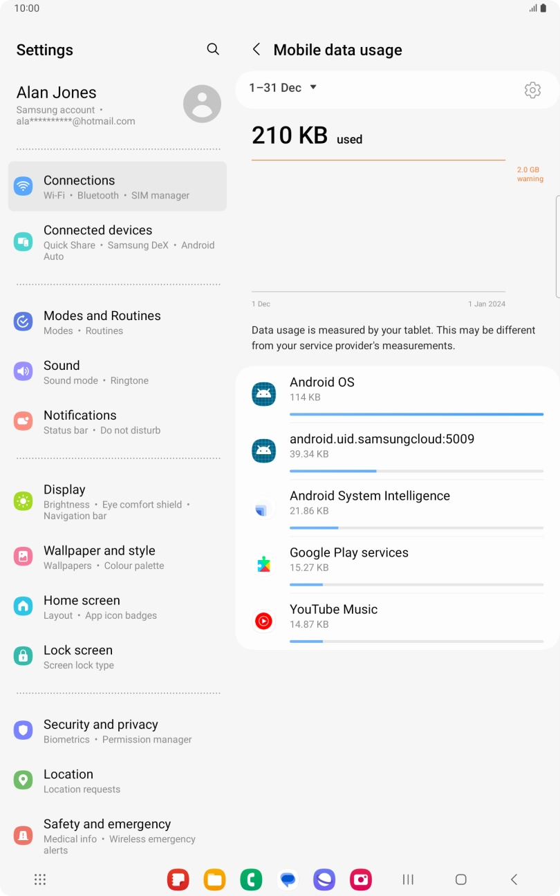 The data usage for each application is displayed below the name of the application.