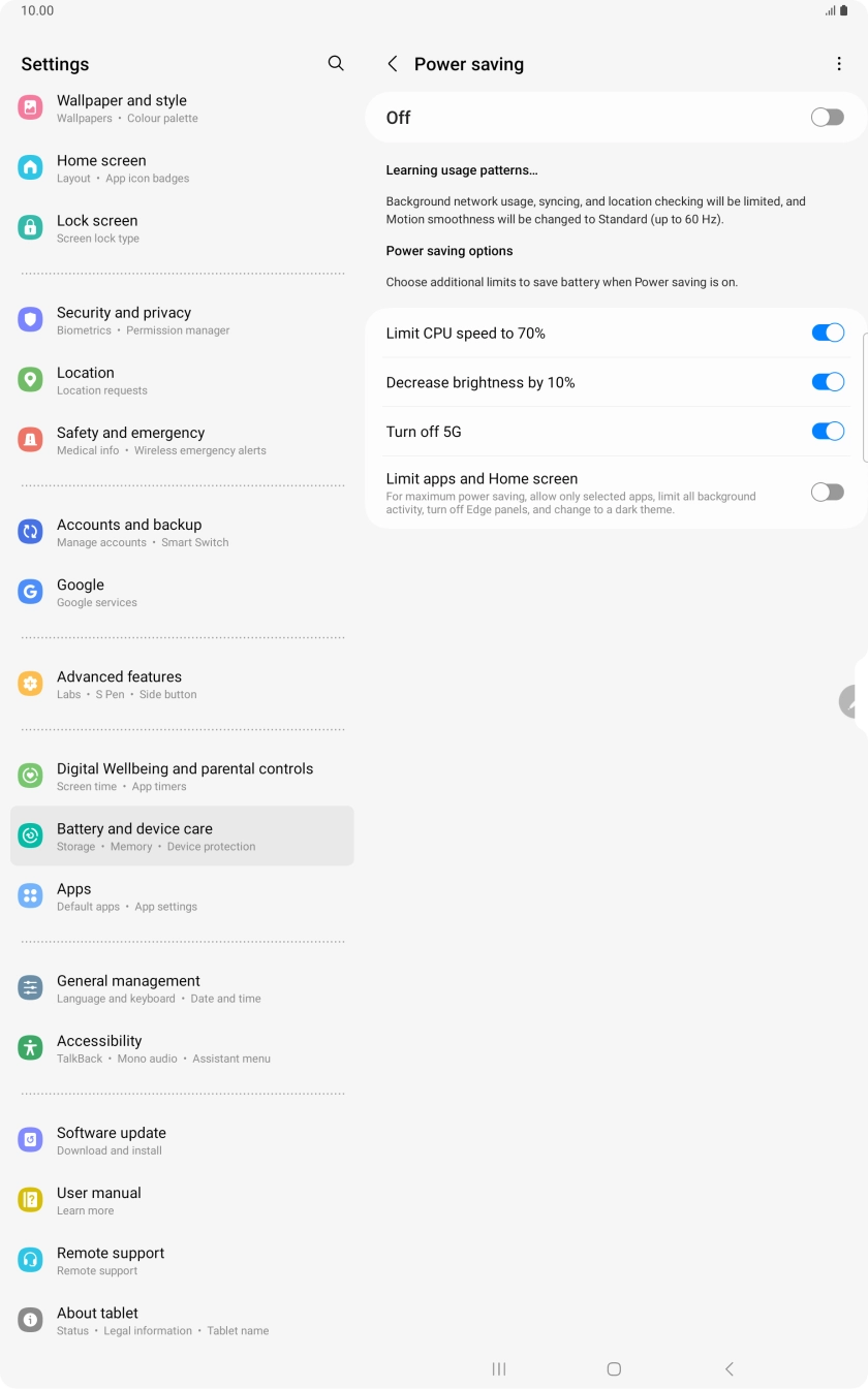 Press the indicators next to the required settings.