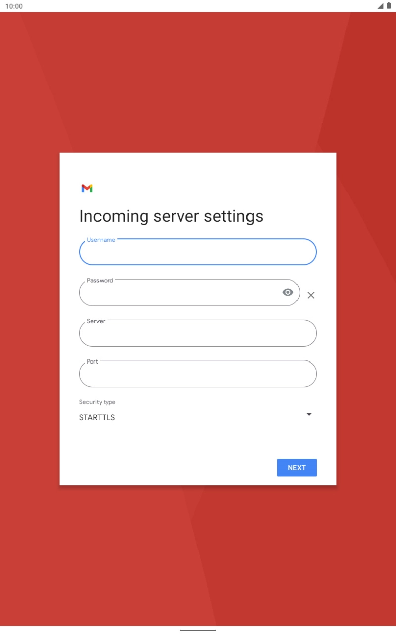 Press the field below 'Server' and key in the name of your email provider's incoming server. Press the field below 'Server' and key in the name of your email provider's incoming server.