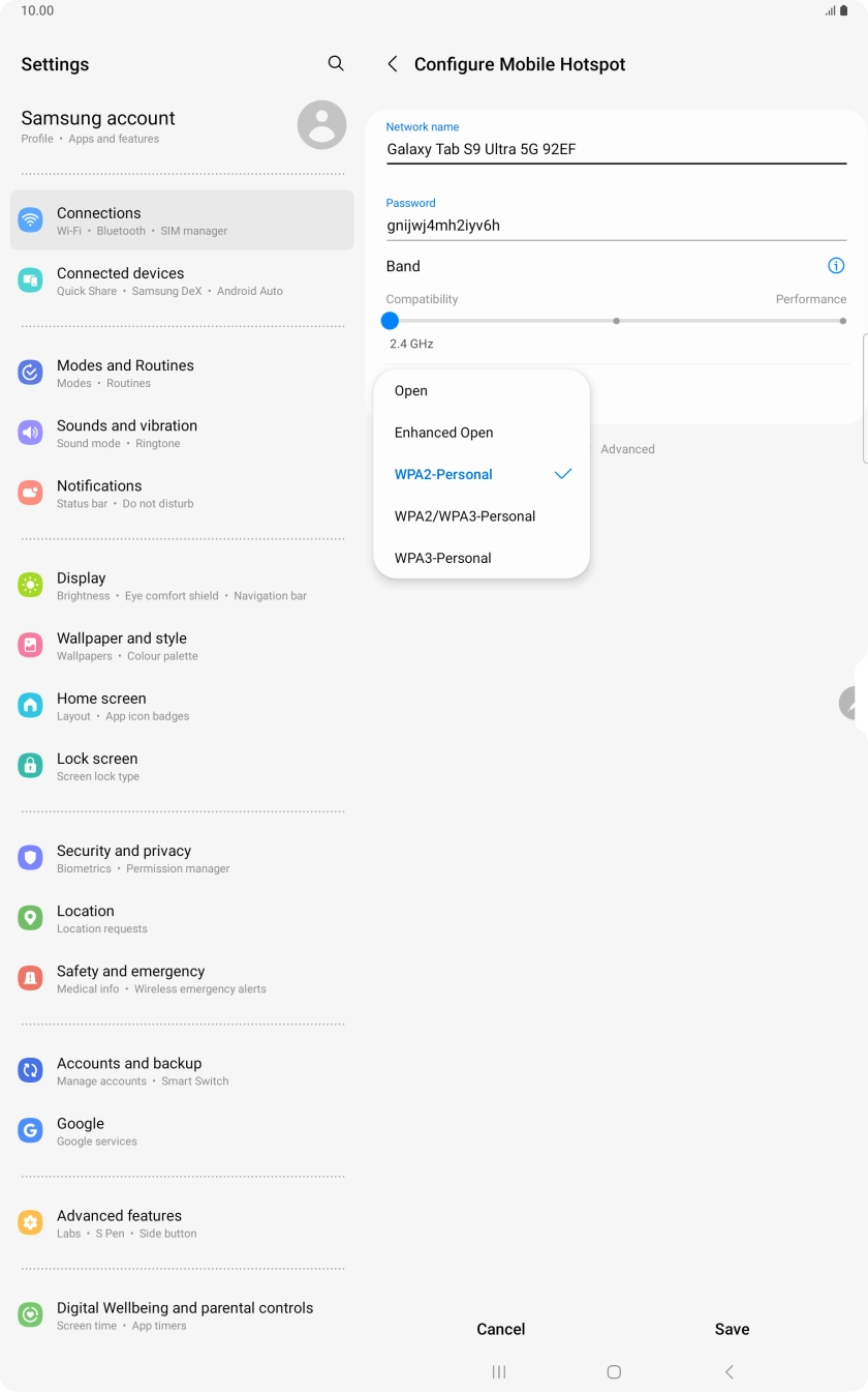 Press WPA3-Personal to password protect your WiFi hotspot.