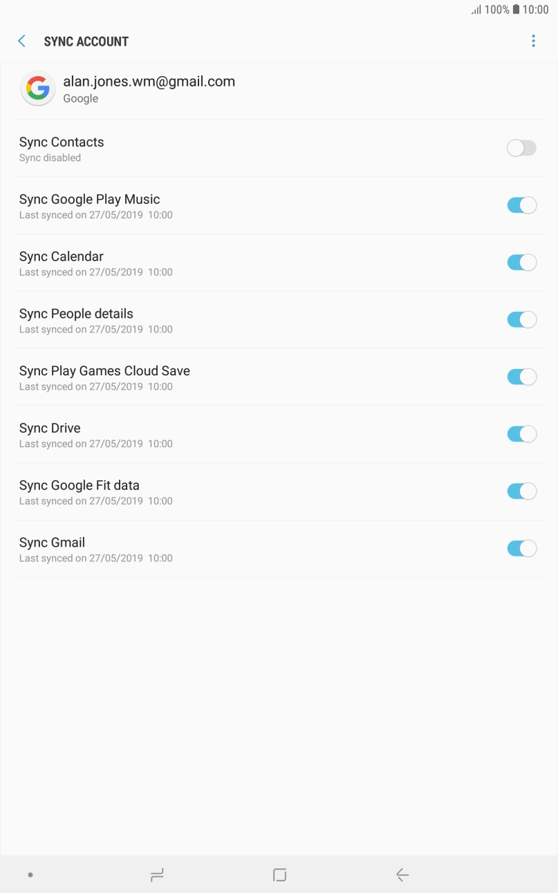 Press the indicator next to 'Sync Contacts' to turn on the function. Press the indicator next to 'Sync Contacts' to turn on the function.