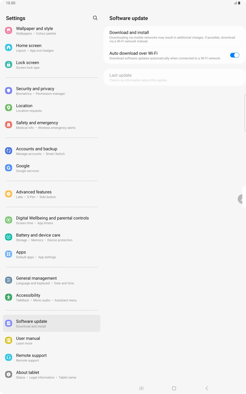 Press Download and install. If a new software version is available, it's displayed. Follow the instructions on the screen to update the tablet software. Press Download and install. If a new software version is available, it's displayed. Follow the instructions on the screen to update the tablet software.
