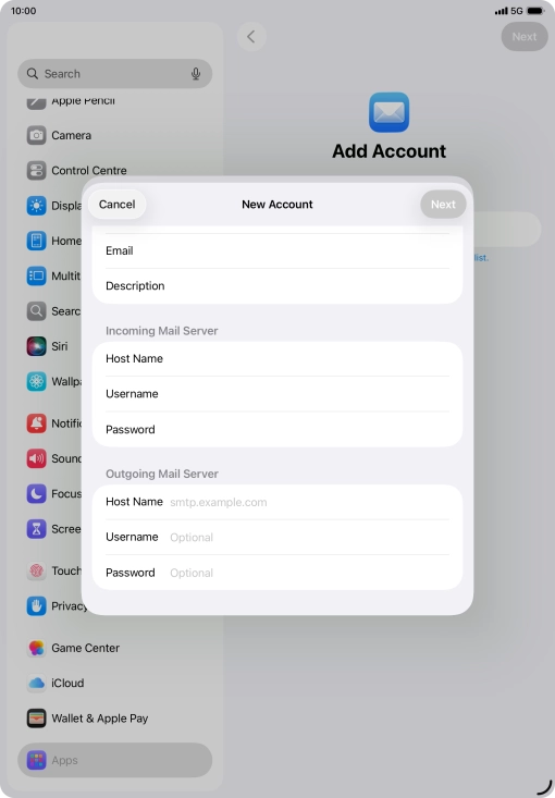 Press Host Name and key in smtp.telstra.com.