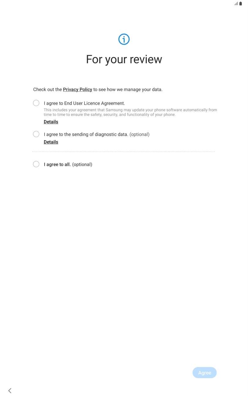 Press the fields next to the required settings to select them.