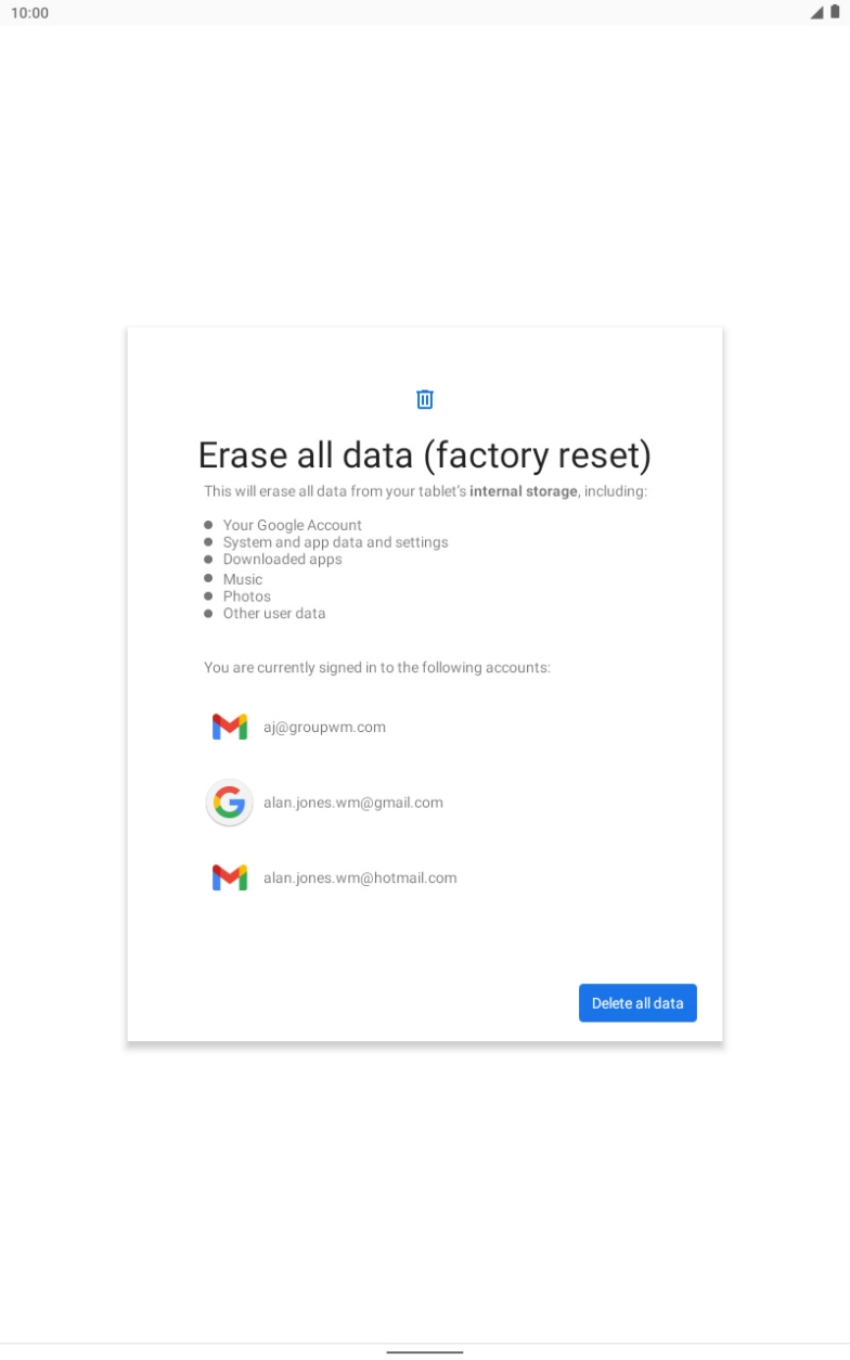 Press Delete all data.