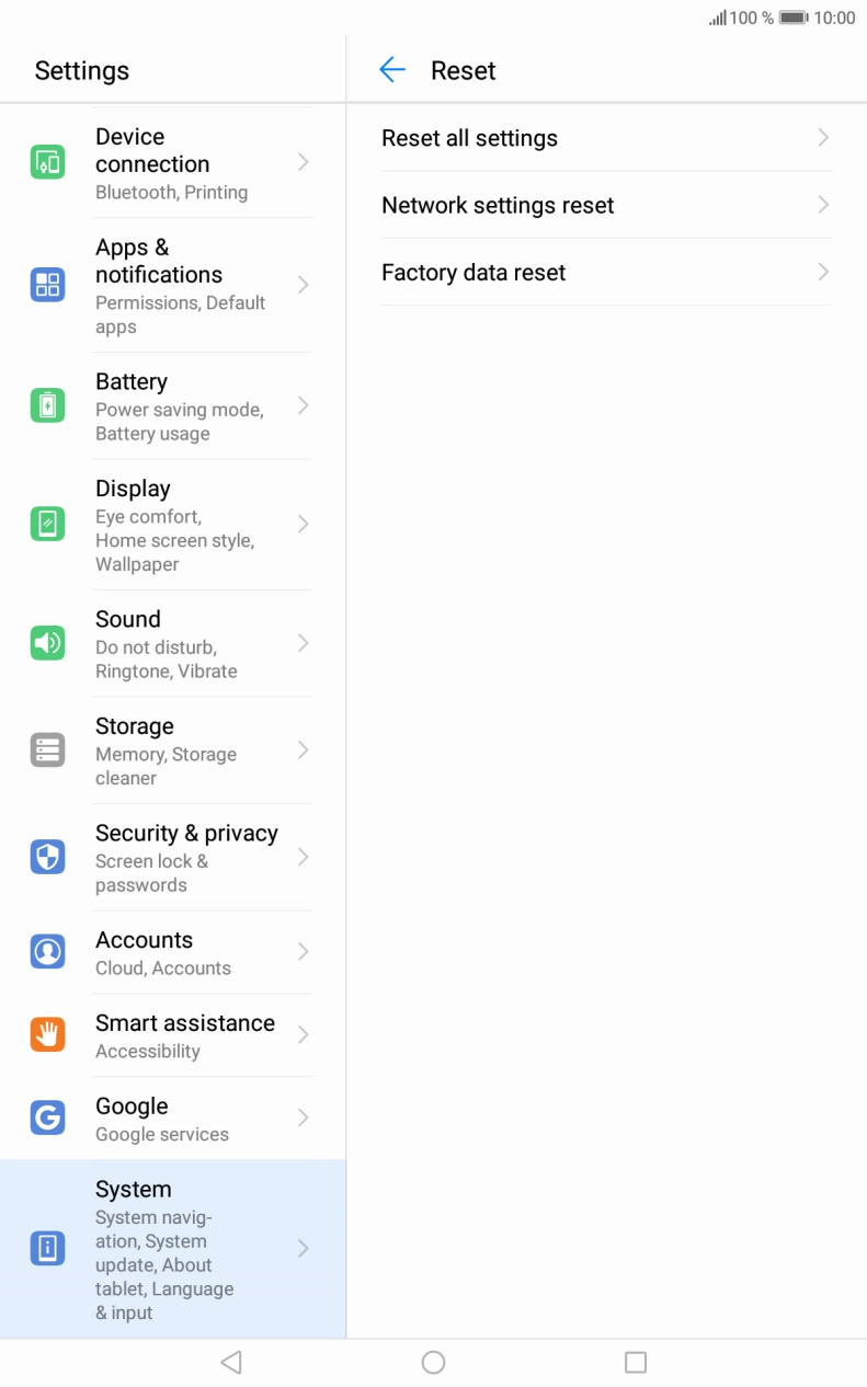 Press Factory data reset.