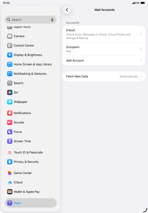 Press the name of the email account you've just set up.