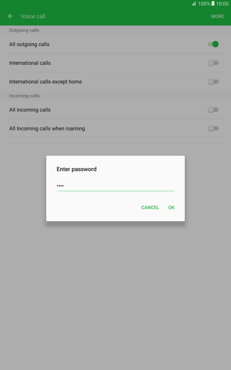 Key in your barring password and press OK.