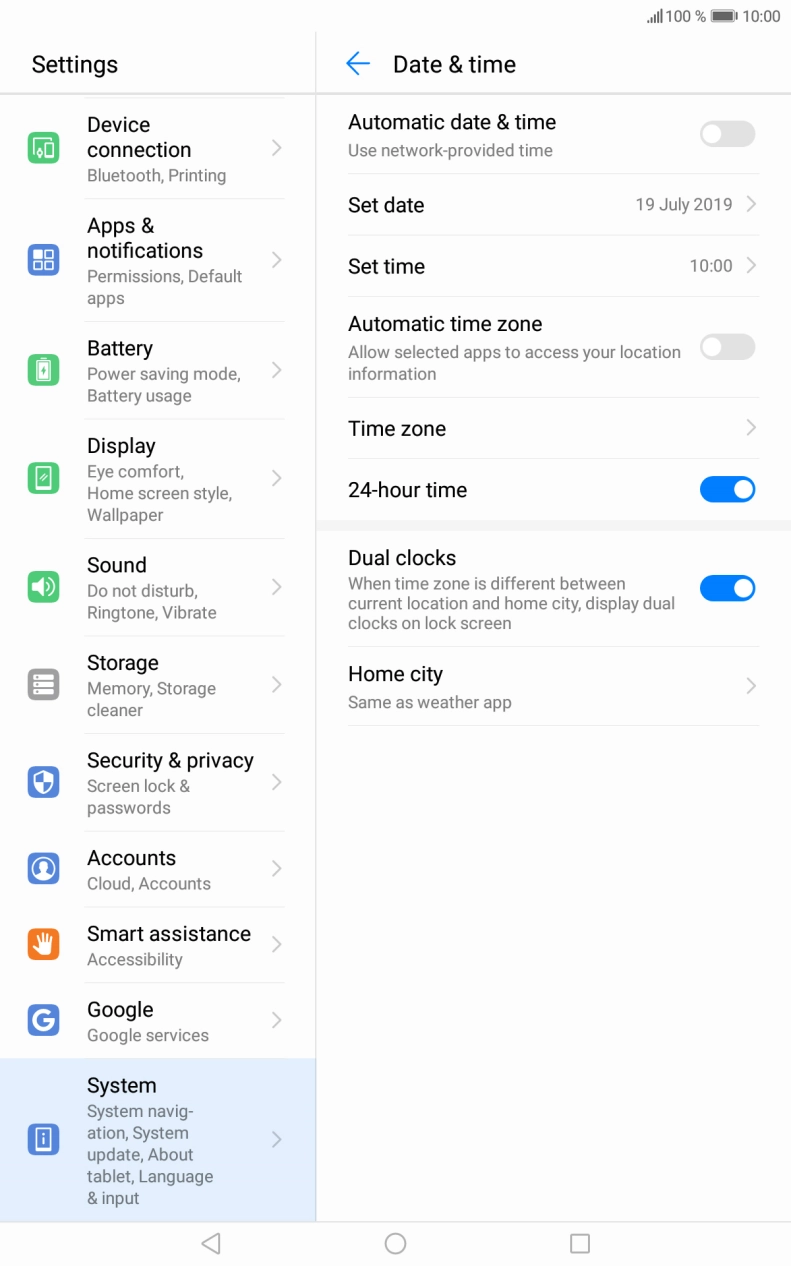 Press the indicator next to 'Automatic date & time' to turn on the function.