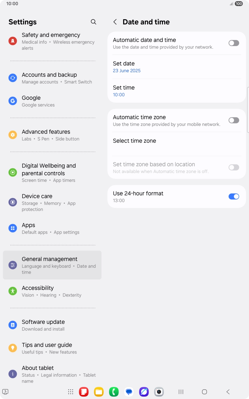 Press the indicator next to 'Automatic date and time' to turn on the function.