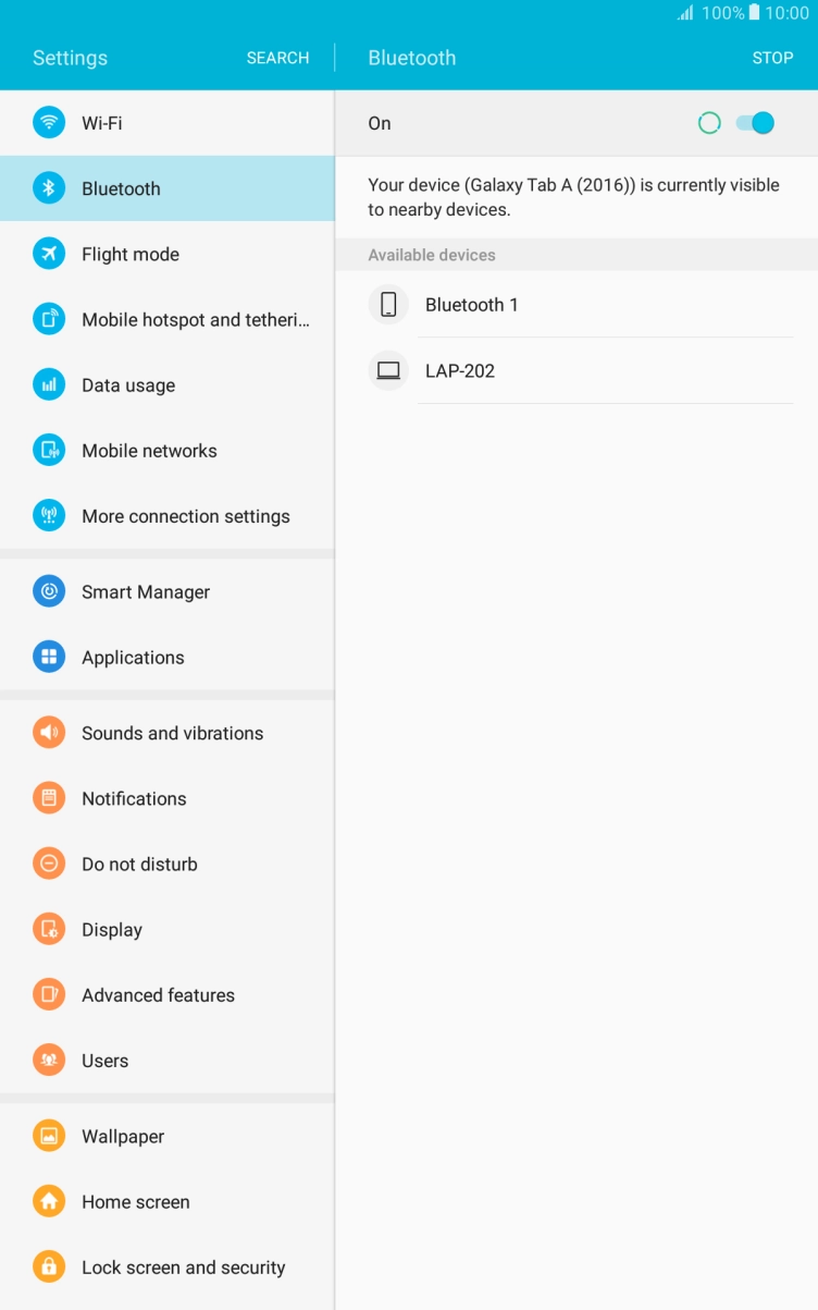 Press the required Bluetooth device and follow the instructions on the screen to pair the device with your tablet.