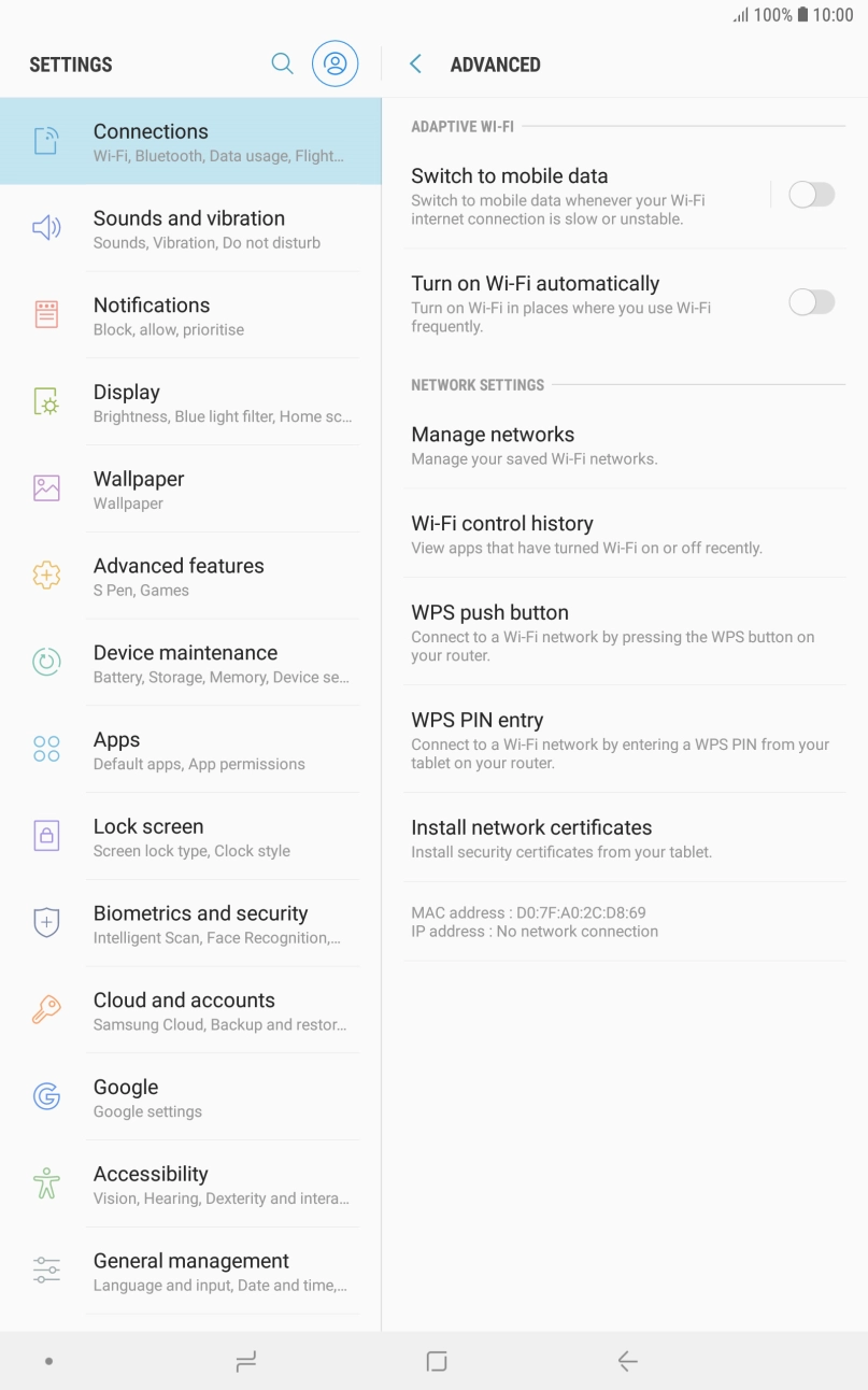 Press the indicator next to 'Switch to mobile data' to turn the function on or off.