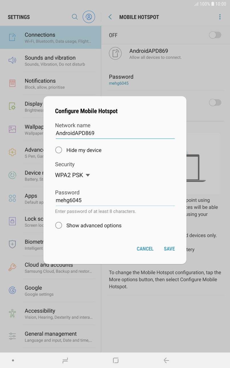Press the field below 'Network name' and key in the required name.