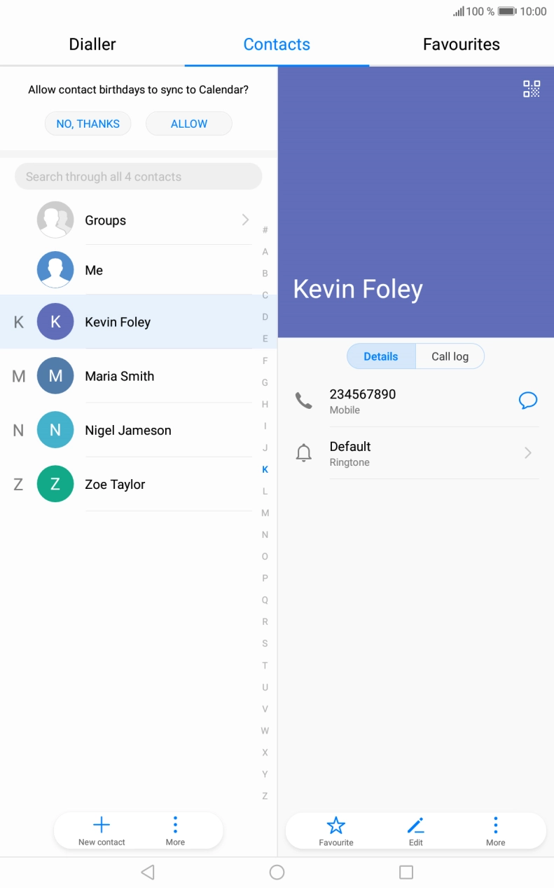 Press the required contact.