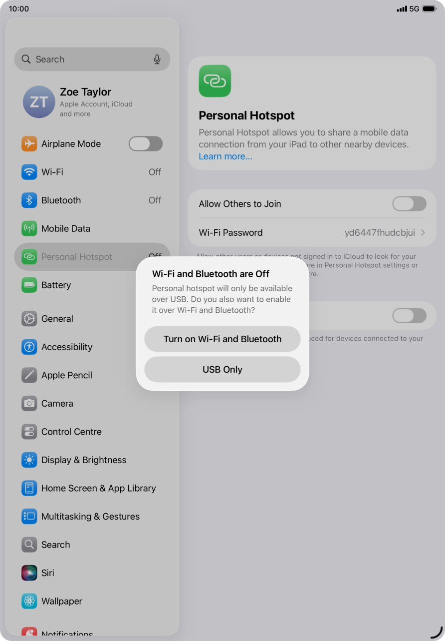 If Wi-Fi is turned off, press Turn on Wi-Fi and Bluetooth.