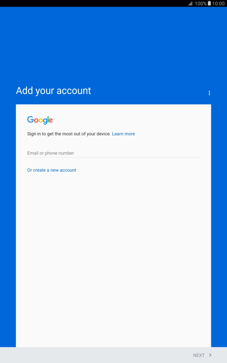 If you don't have a Google account, press Or create a new account and follow the instructions on the screen to create an account.