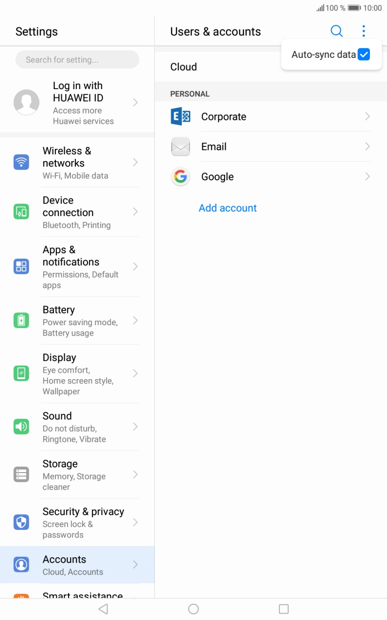Press Auto-sync data to turn the function on or off.