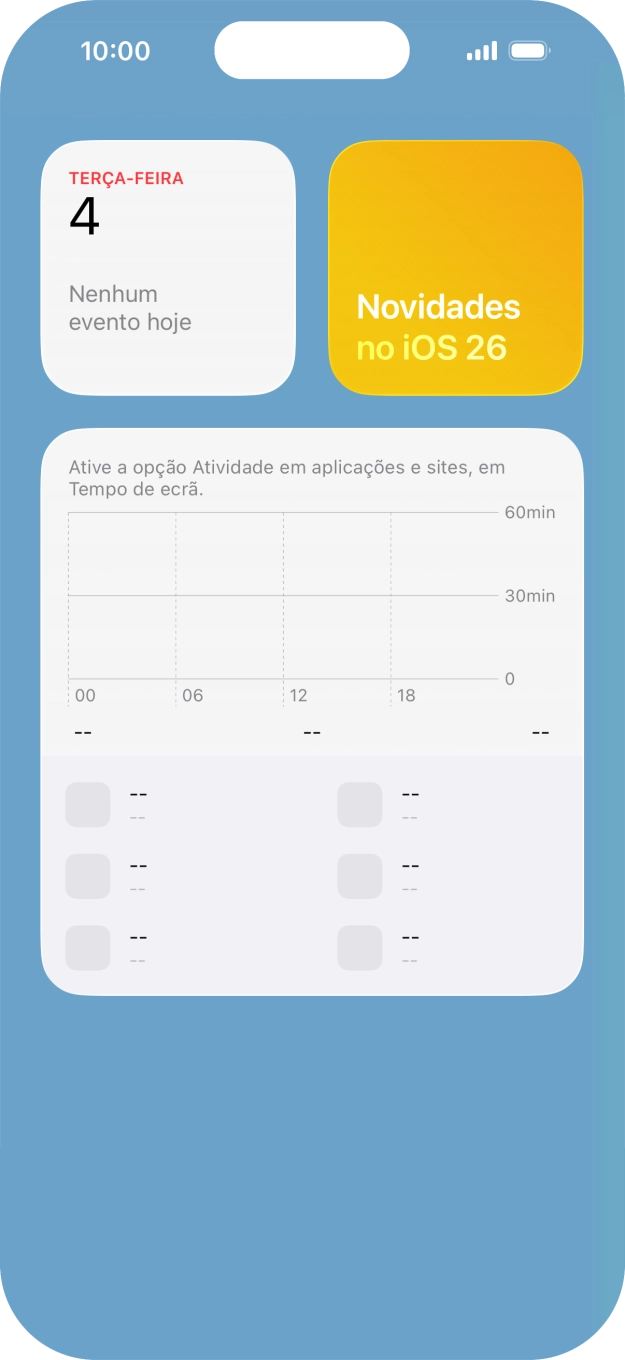 Deslize o dedo para cima ou para baixo no ecrã, para ver mais widgets.