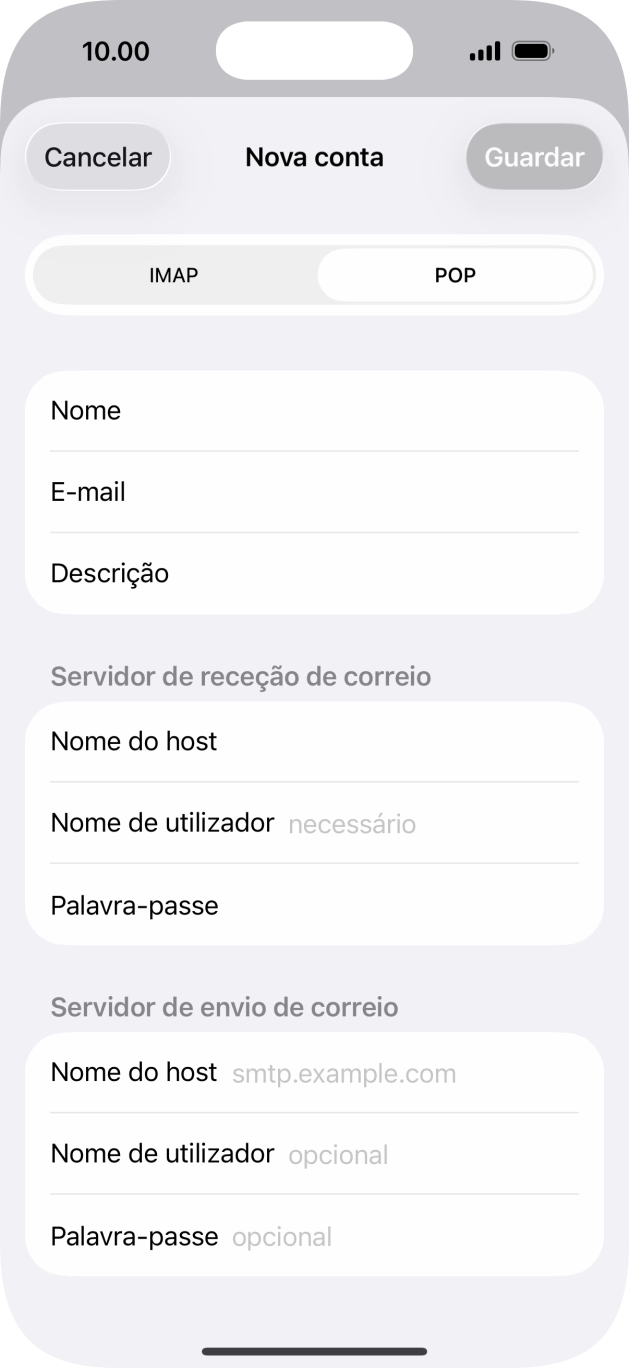 Prima Nome de utilizador e introduza o nome de utilizador da sua conta de e-mail na Vodafone.