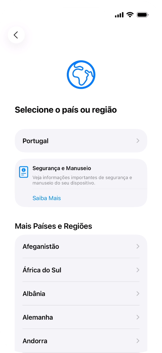 Prima a área ou país pretendido.