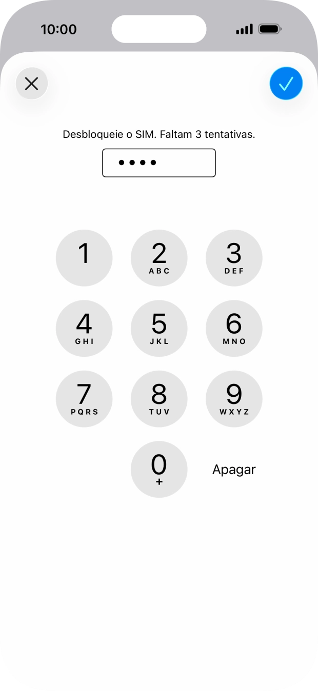 Introduza o código PIN e prima o ícone para aceitar.