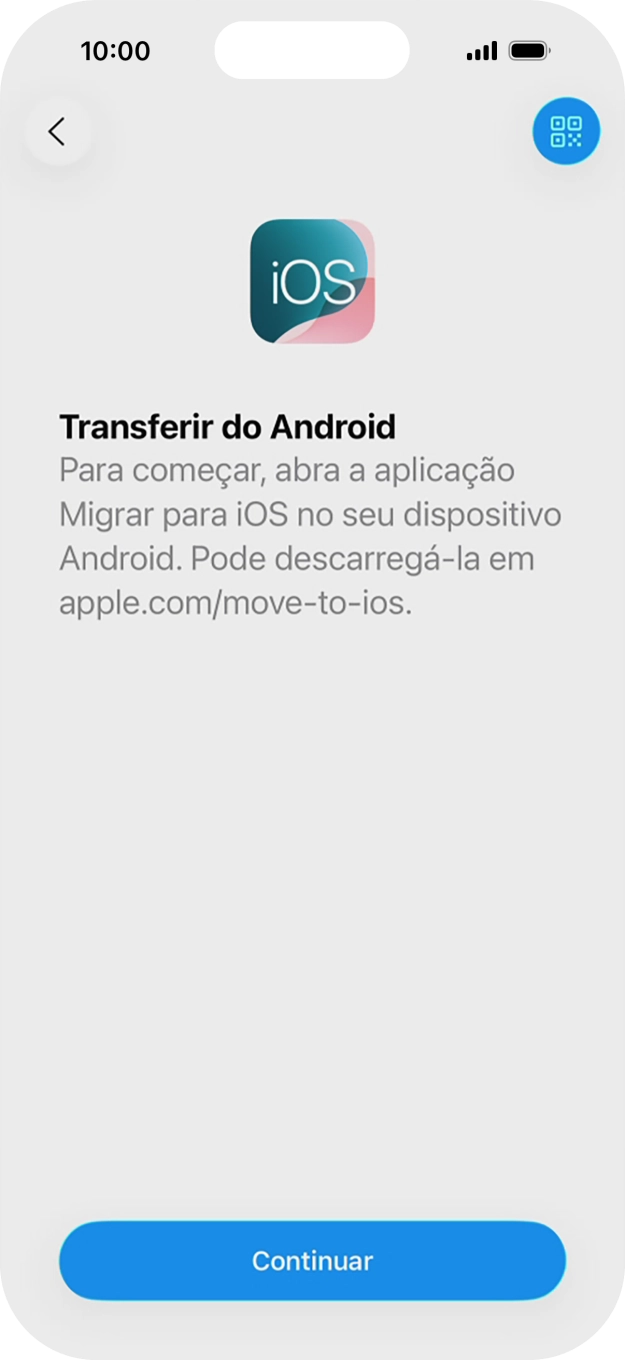 Antes de ser possível transferir conteúdo para o seu telefone, é necessário instalar a app 