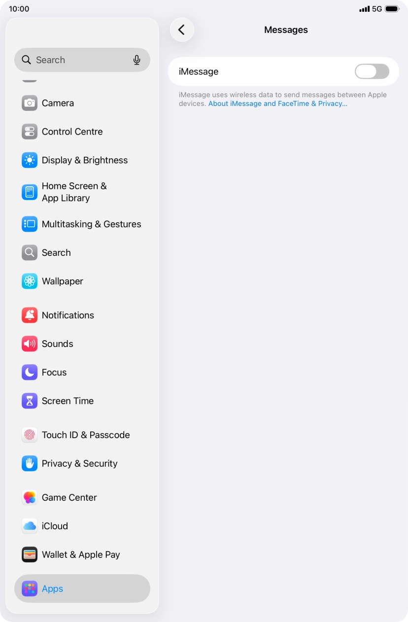 Press the indicator next to 'iMessage' to turn on the function.