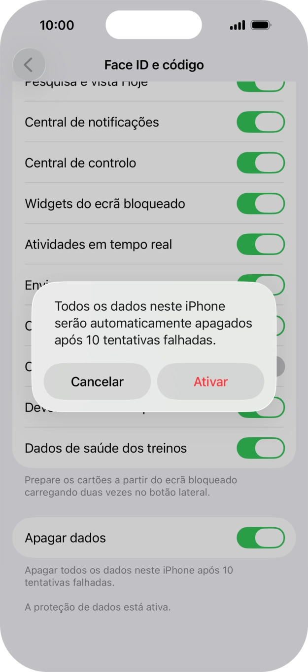 Se ativar a função, prima Ativar.