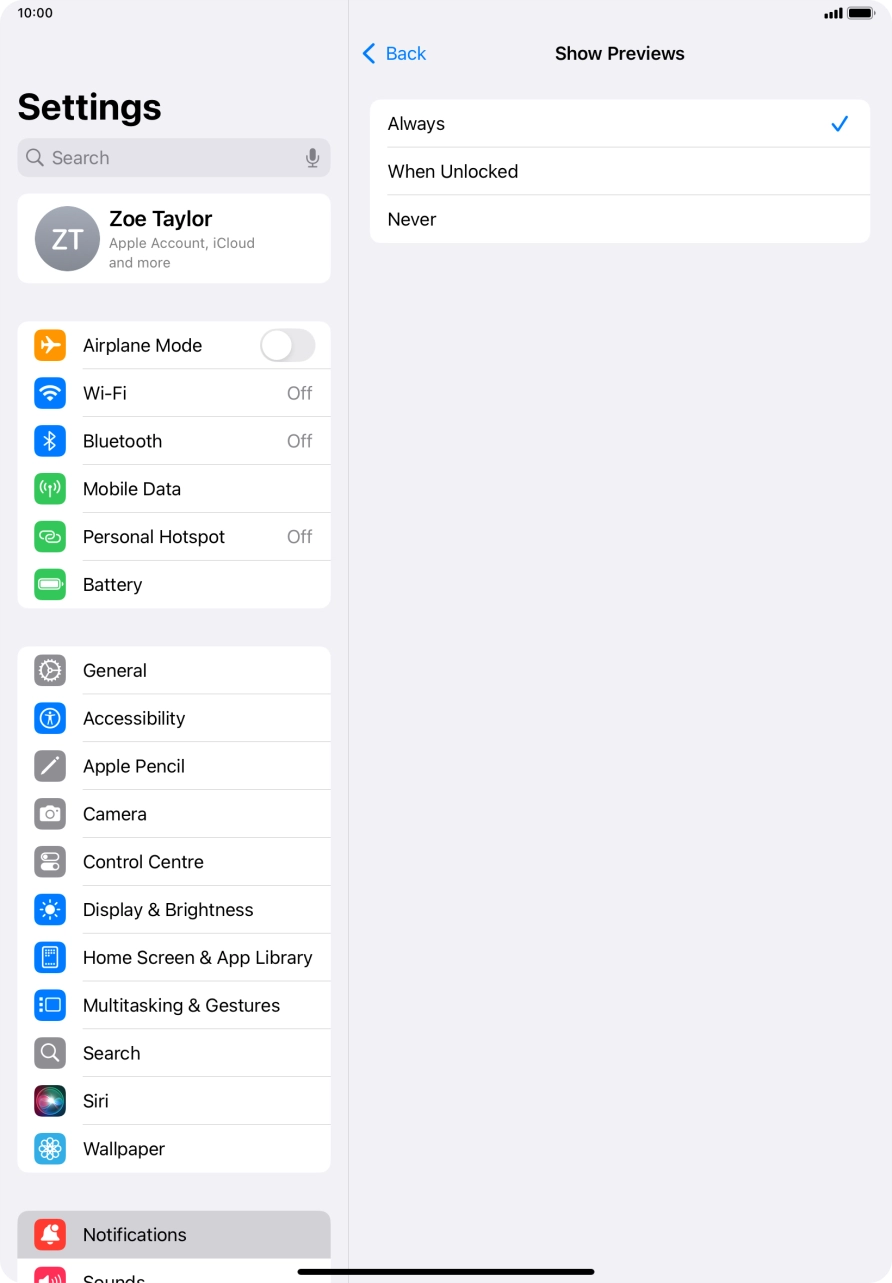 To select notification preview on the lock screen, press Always. To select notification preview on the lock screen, press Always.