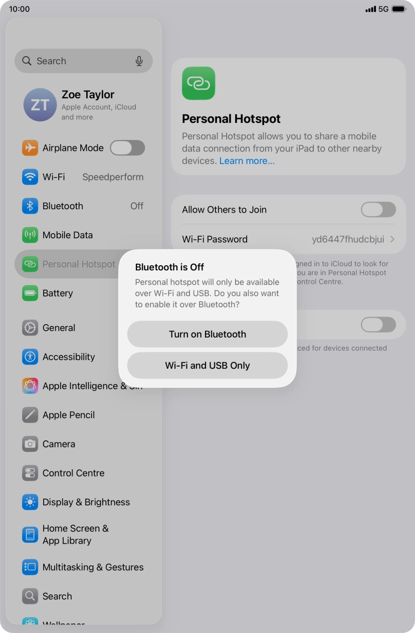 If WiFi is turned on, press Wi-Fi and USB Only.