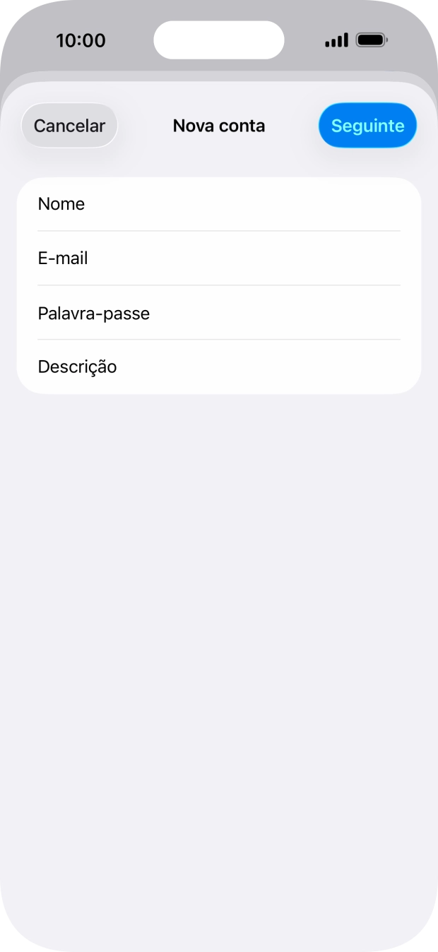 Prima Descrição e introduza o nome pretendido da conta de e-mail.