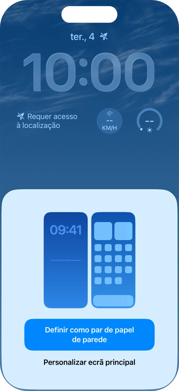 Se pretender utilizar o mesmo esquema de cores para o ecrã principal, prima Definir como par de papel de parede.