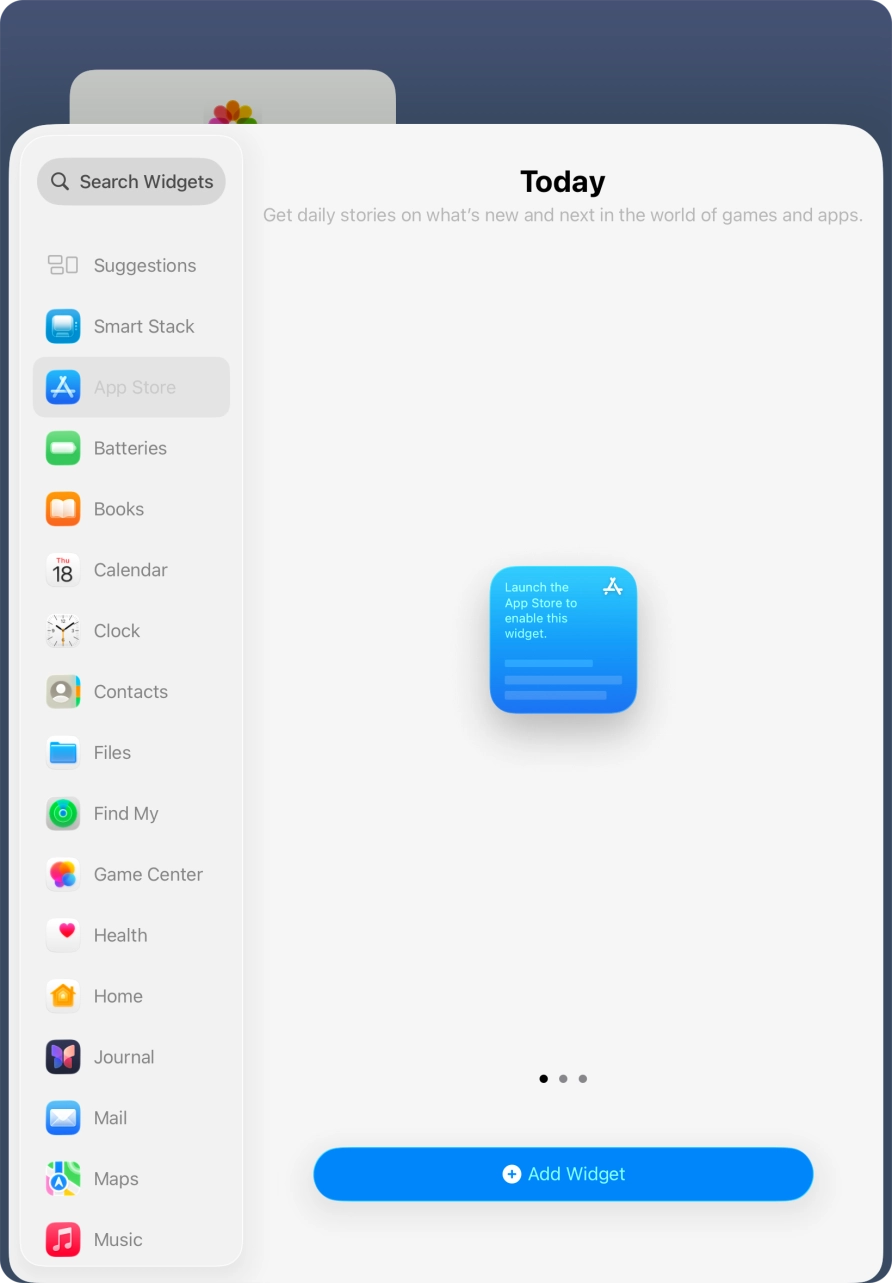 Slide your finger right or left on the screen to select the required widget size.
