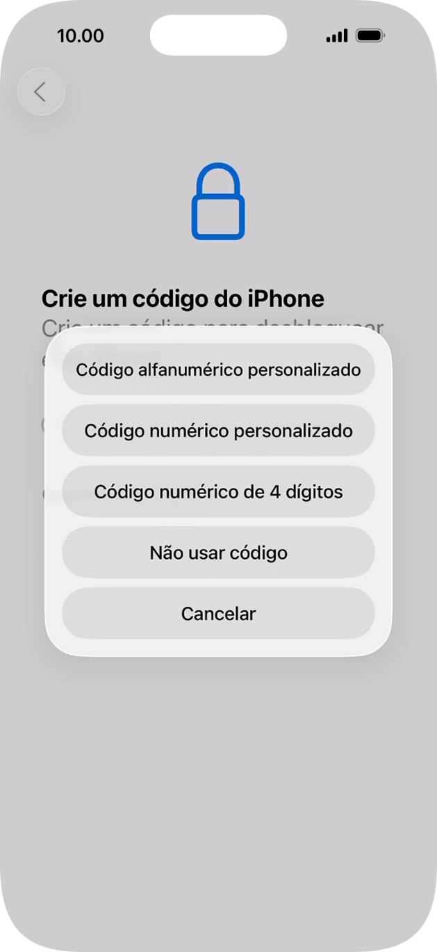 Siga as indicações no ecrã para ativar a utilização do código de bloqueio do telefone ou prima Não usar código.