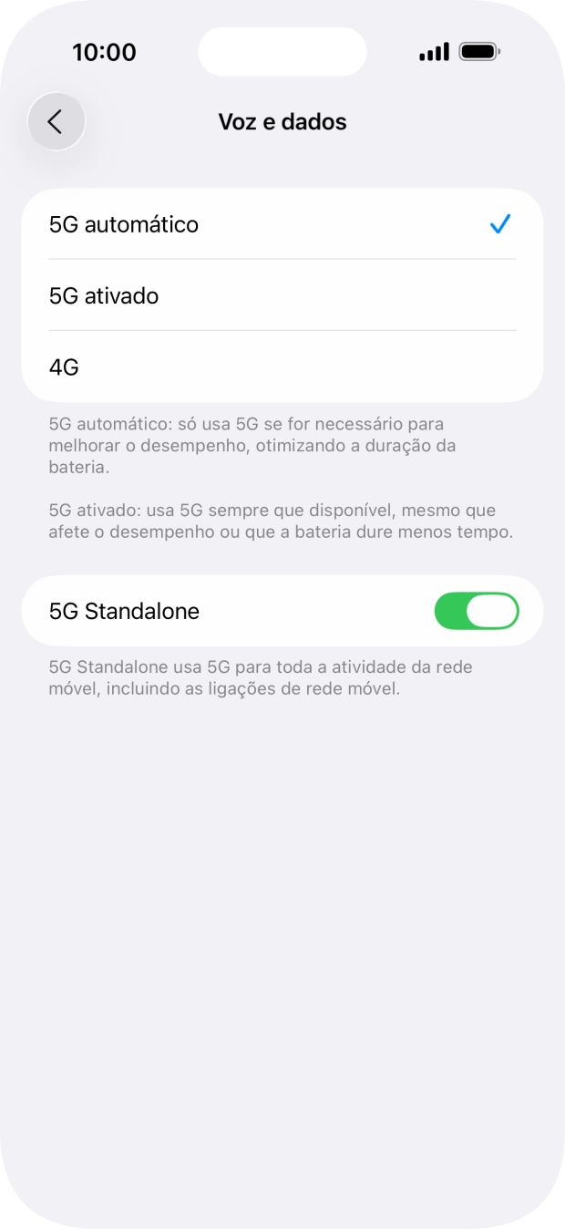 Para ativar a alternância automática entre 5G e 4G prima 5G automático.