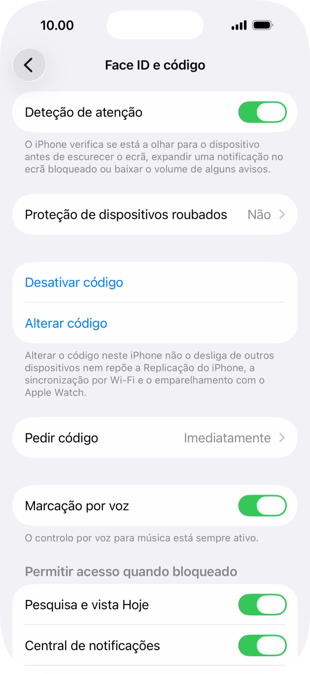 Prima Desativar código, e introduza o código de bloqueio.