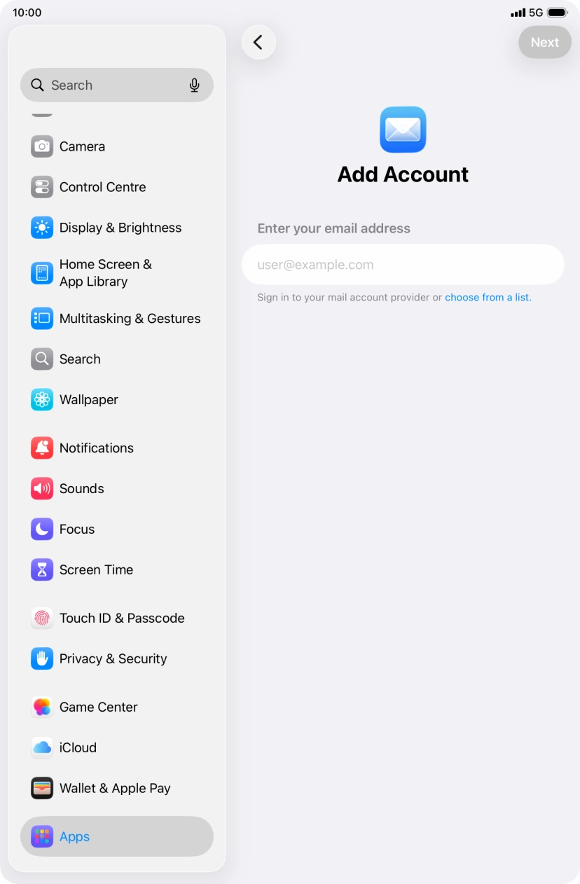Press the field below 'Enter your email address' and key in your email address.