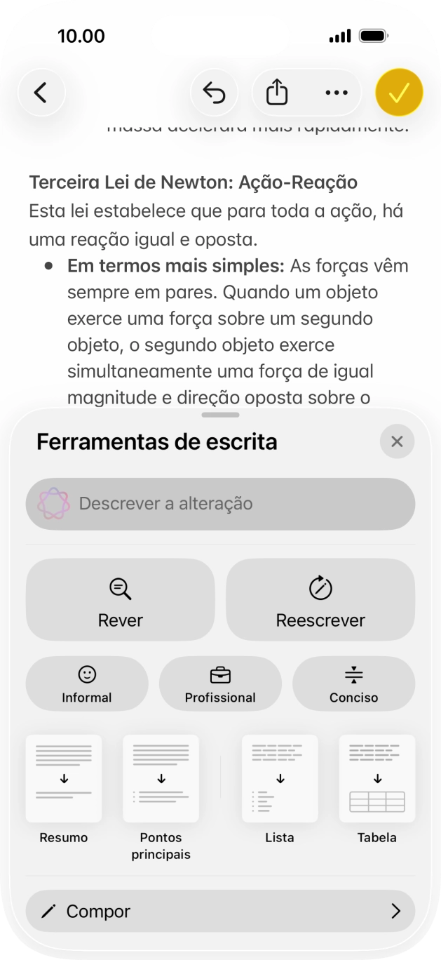 Prima Descrever a alteração e descreva em palavras suas, como pretende que o texto seja reescrito. Siga as indicações no ecrã para utilizar a função.