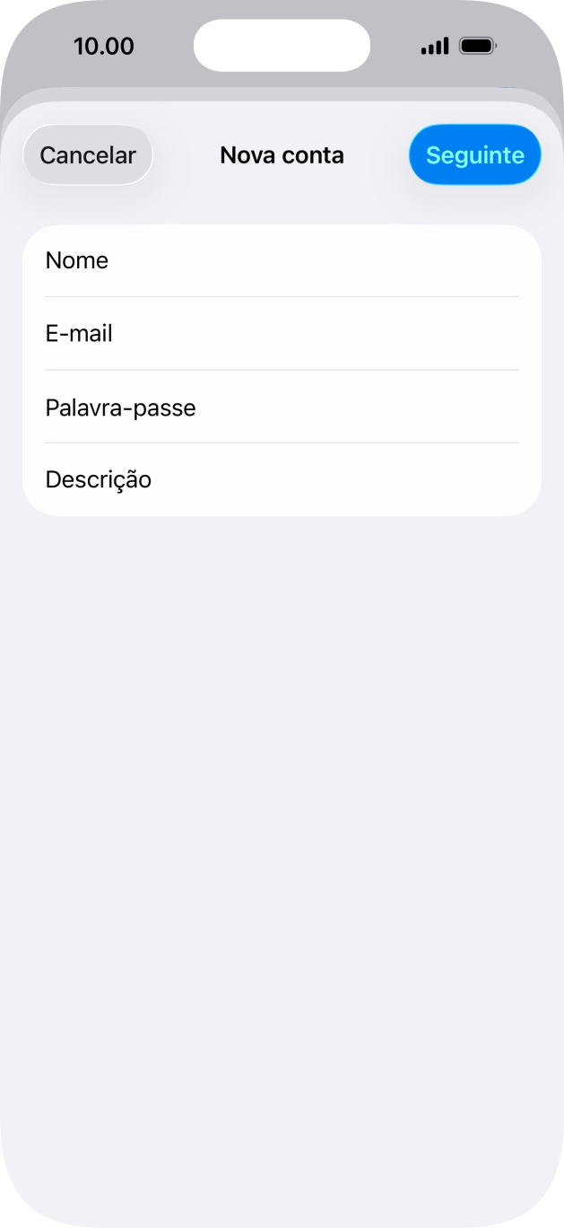 Prima Descrição e introduza o nome pretendido da conta de e-mail.
