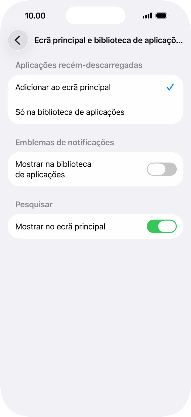 Para adicionar apps recém descarregadas ao ecrã inicial e à biblioteca de apps, deve premir Adicionar ao ecrã principal.