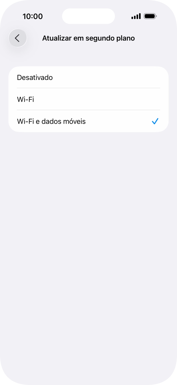 Para desativar a atualização de apps em segundo plano, prima Não.